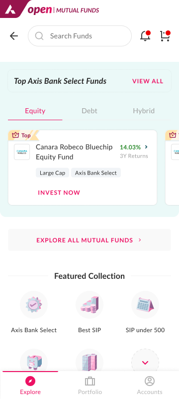 Redesigned mutual funds home screen